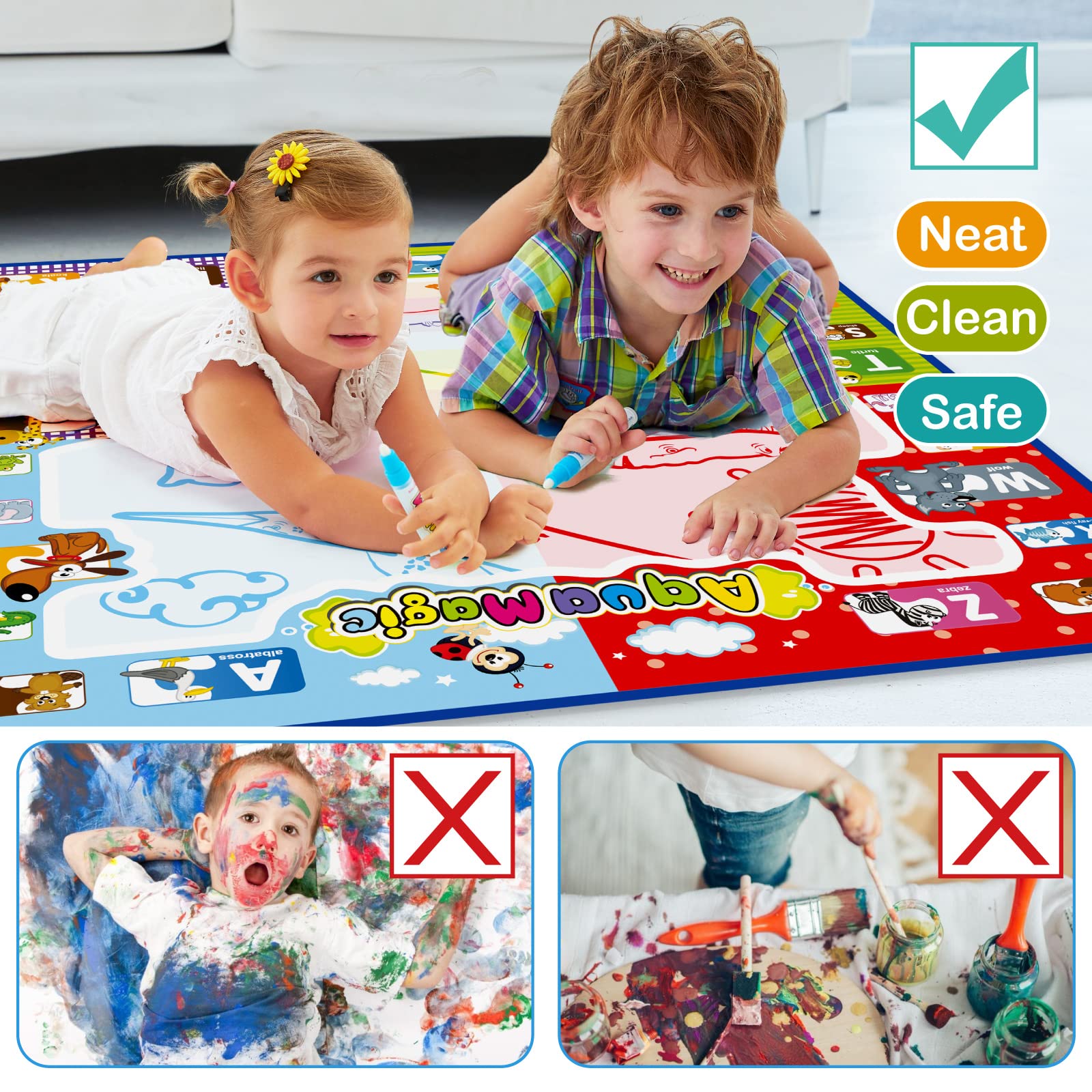 Jasonwell Aqua Water Doodle Mat has easy-clean backing for quick storage