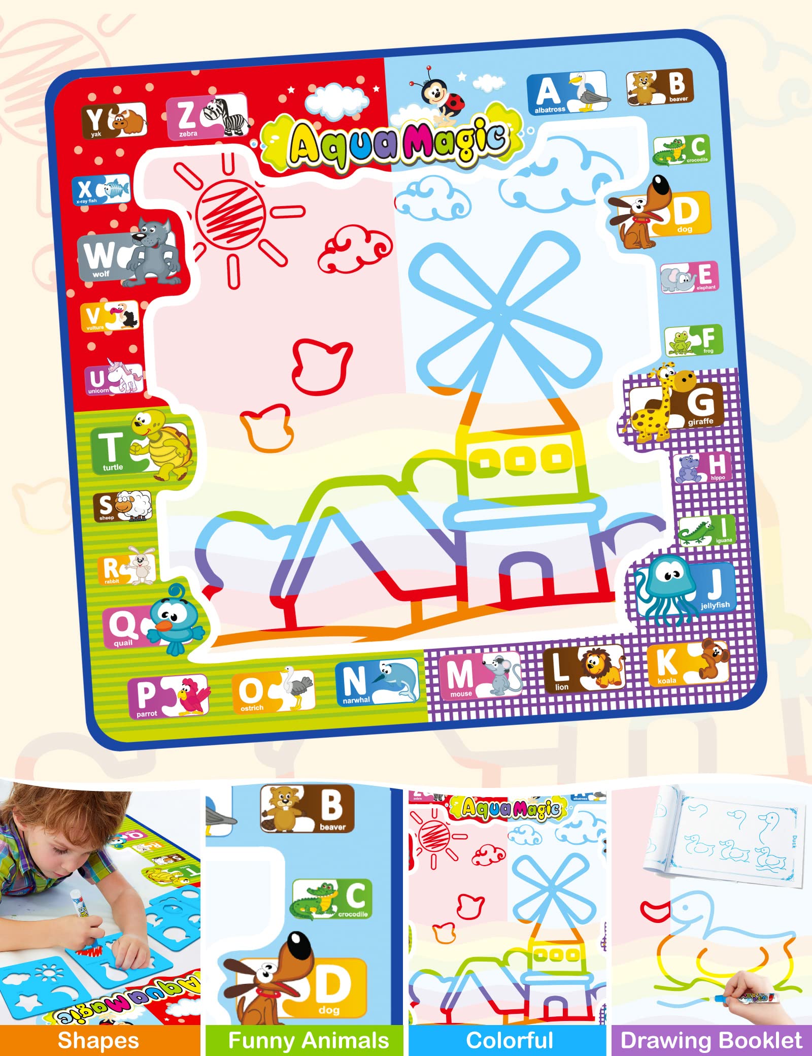 Jasonwell Aqua Water Doodle Mat features alphabet letters on the side