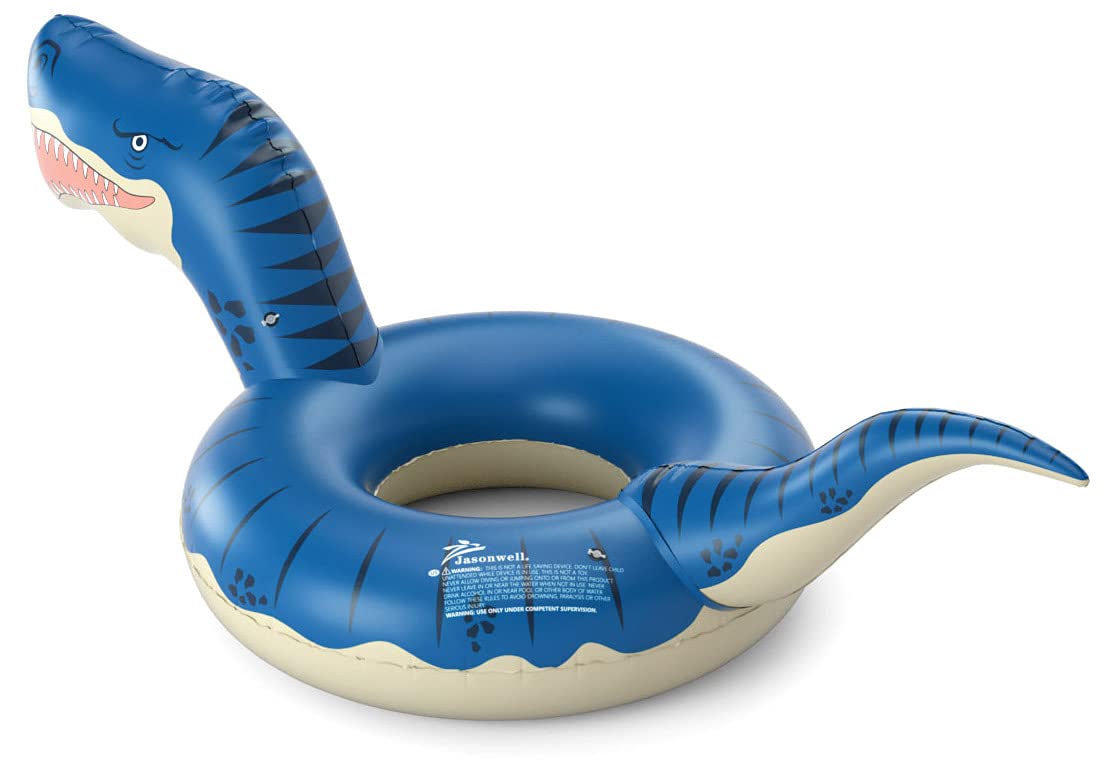 Ride-on dino pool float designed for stability and splashy play.