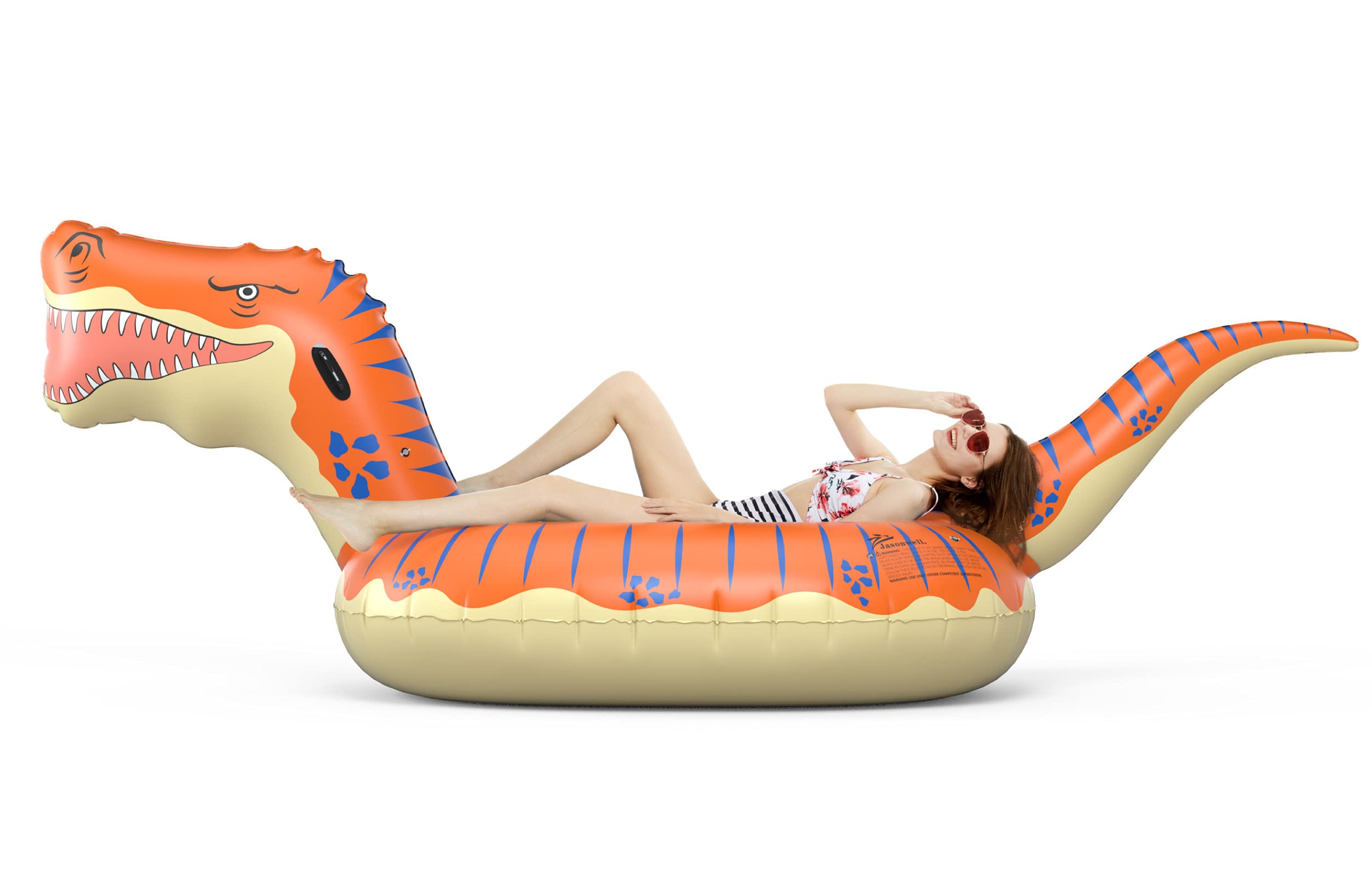 Jasonwell dinosaur pool float with kids riding for fun.