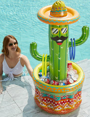 Jasonwell Fiesta Cactus inflatable ice bucket keeps drinks cold at outdoor parties.