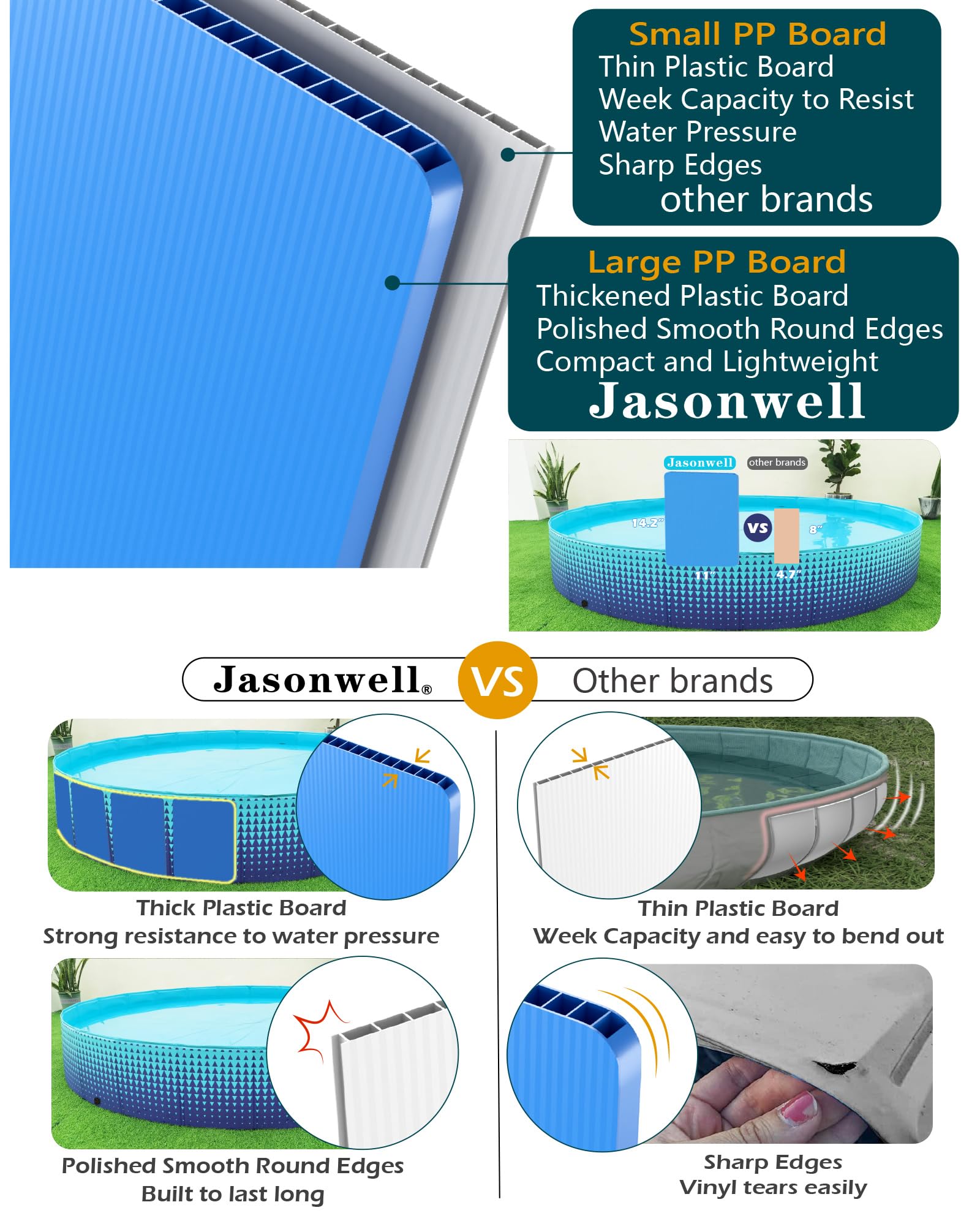 Jasonwell pool with lower drain hole enables fast water refresh.