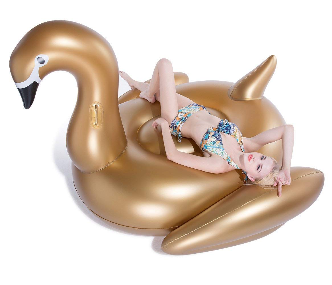 Jasonwell Giant Golden Swan float on water, spacious and inviting for sunny pool days.