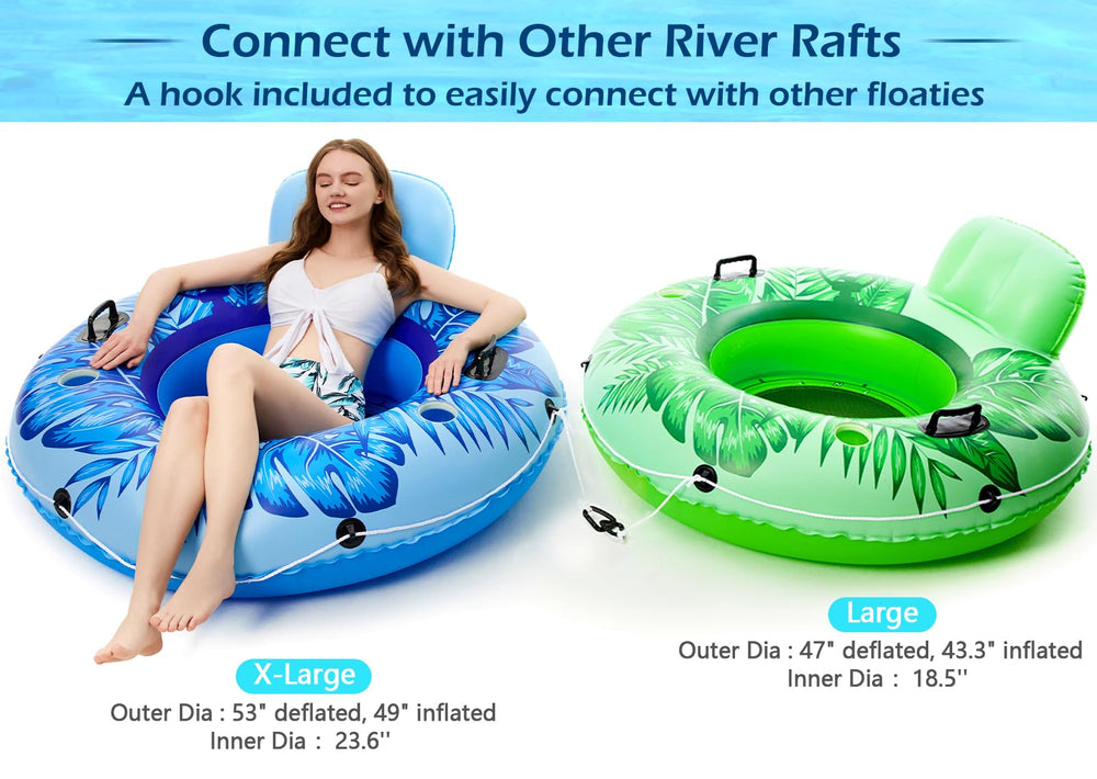 Jasonwell inflatable raft includes a hook to connect with others.