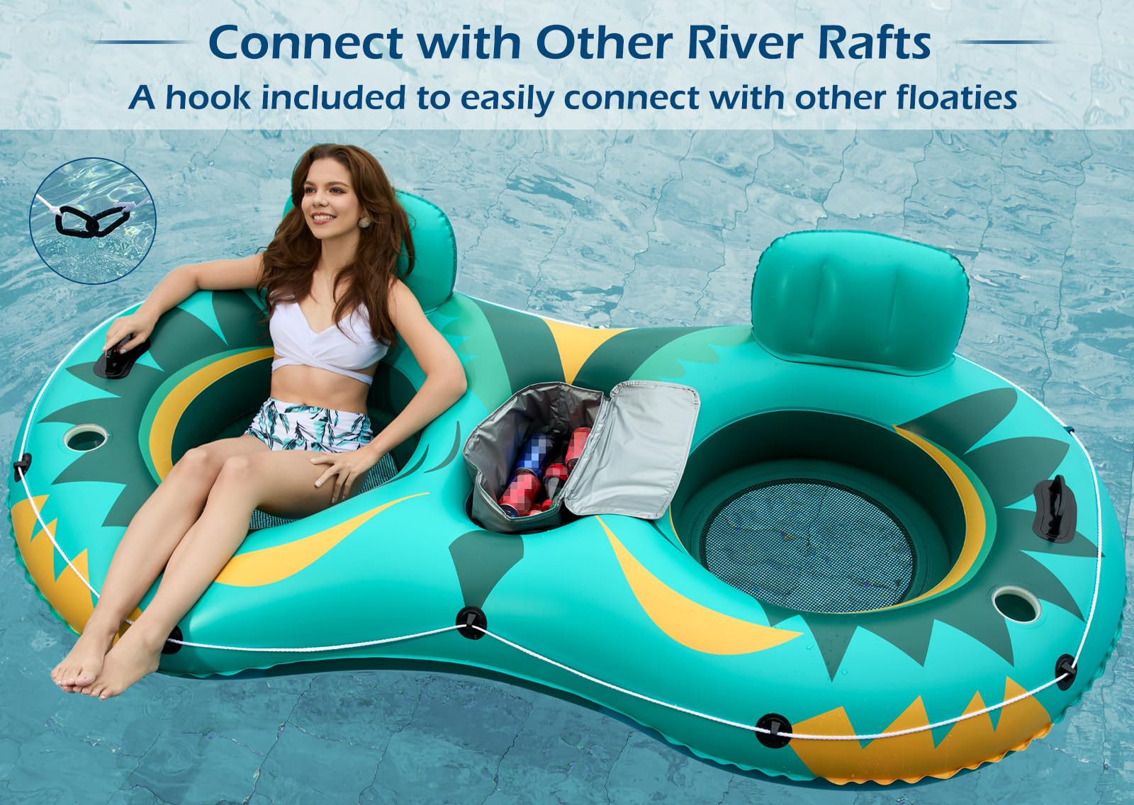 Jasonwell raft includes sturdy grip handles and grab rope for stable maneuvers.