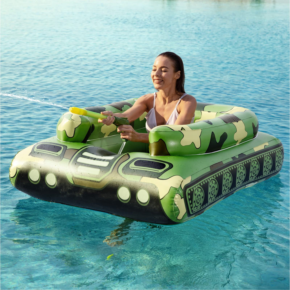 Jasonwell inflatable tank float with water cannon for family pool battles.