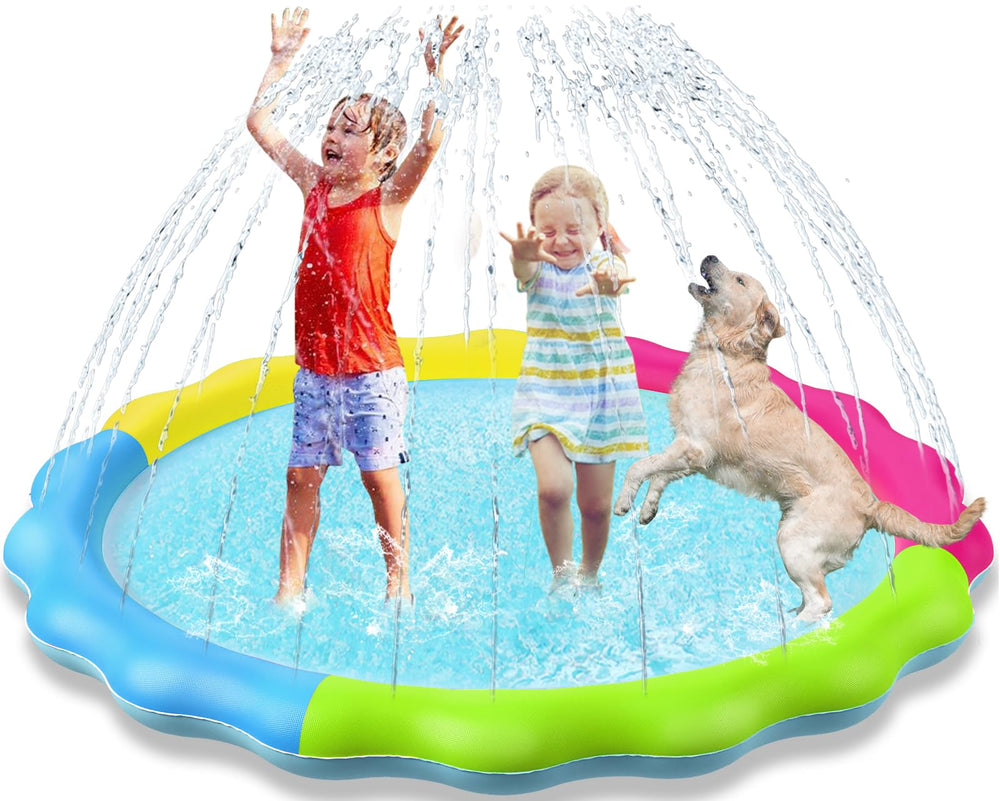 Jasonwell Kids Dog Splash Pad in use with kids and pets enjoying cooling water play.
