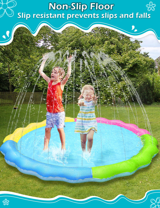 Jasonwell Kids Splash Pad side setup demonstrates easy hose connection for quick setup.