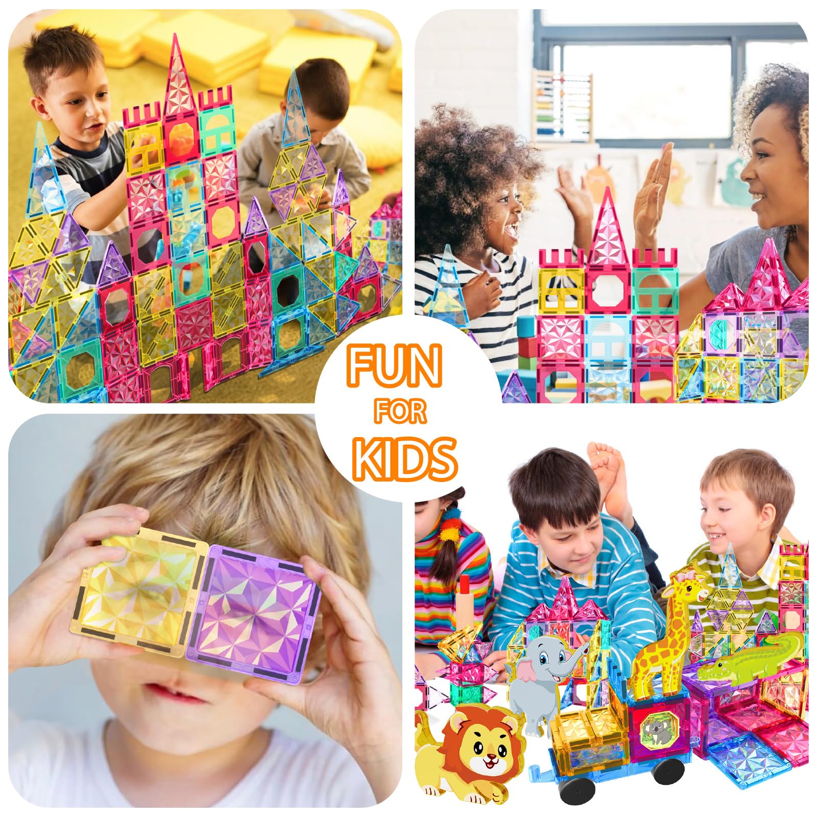 Jasonwell magnetic tiles compatible-size tiles expand play with other brands.