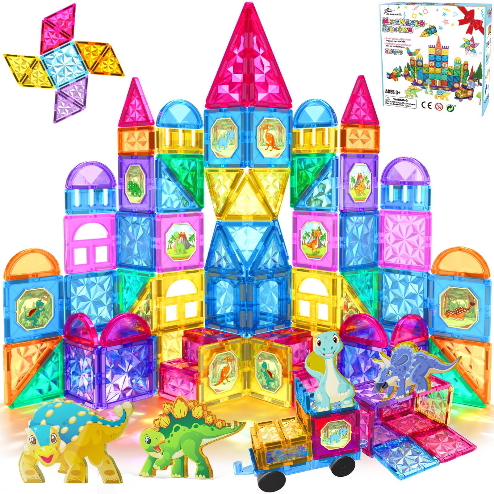 Jasonwell magnetic tiles dinosaur figures for imaginative play.