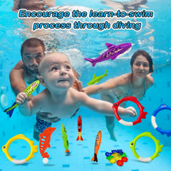 Jasonwell diving rings stand upright on pool floor for quick grabs.