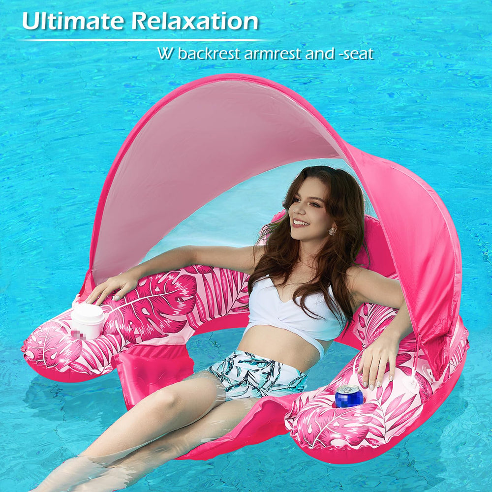 Jasonwell pool float canopy with mesh back promotes airflow for cooling comfort.