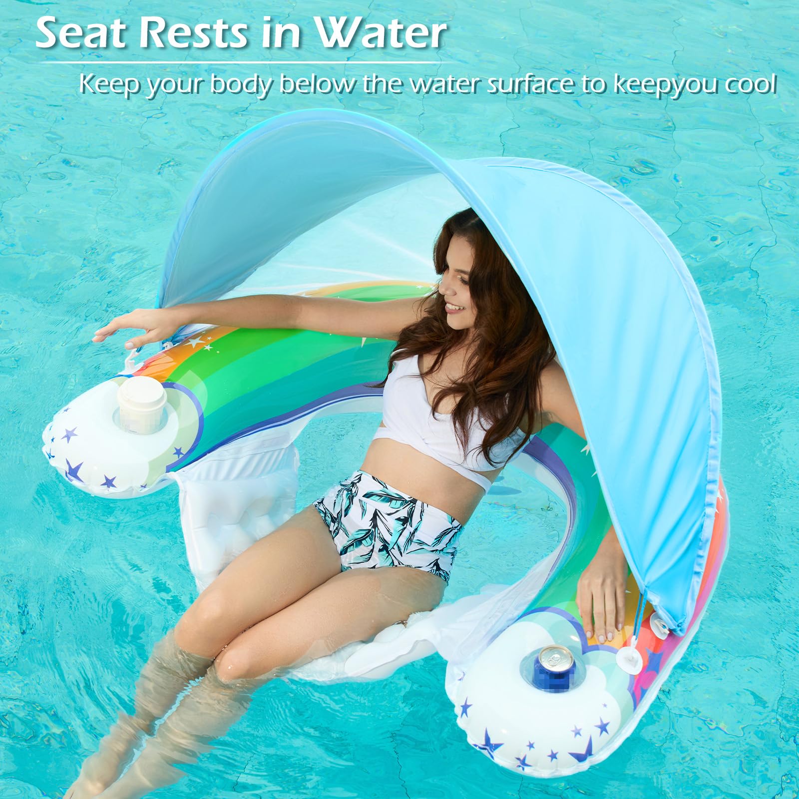 Jasonwell pool float with canopy cup holders keep your drink within reach.