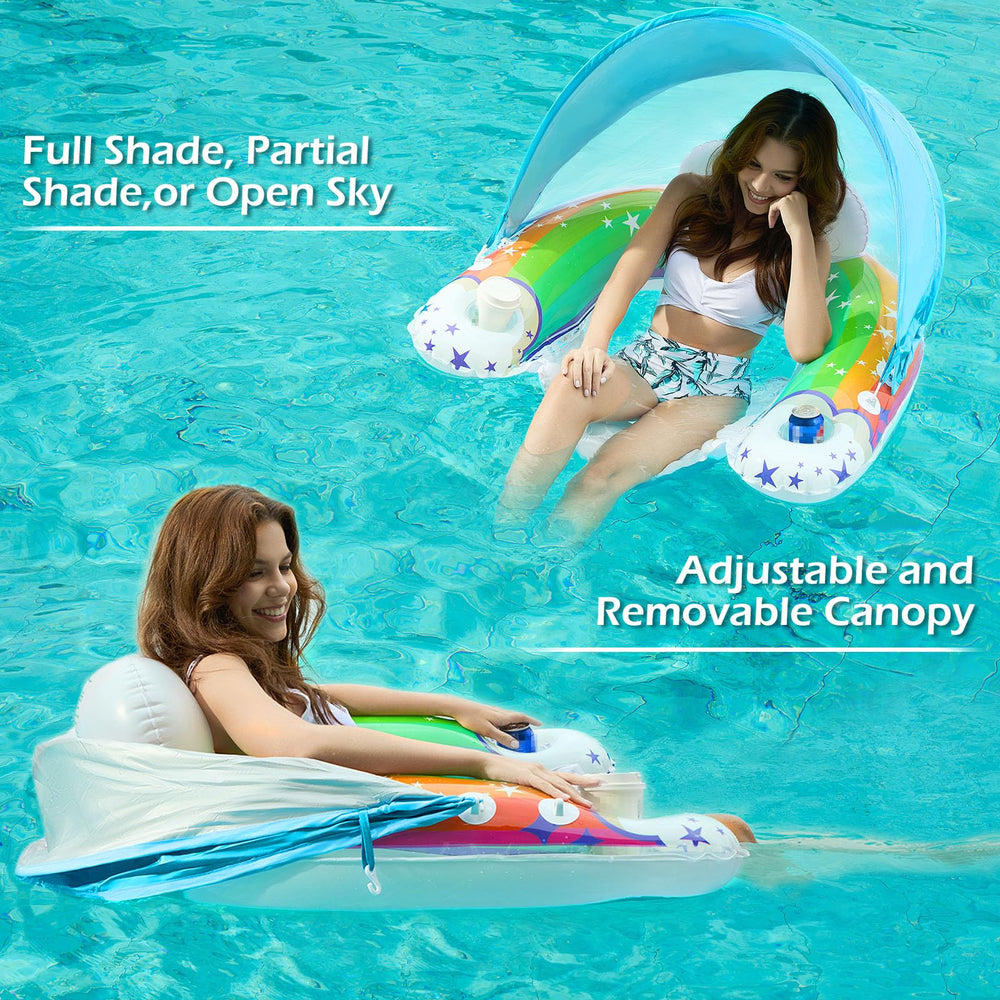 Jasonwell pool float with canopy sling seat highlights premium comfort for extended pool time.