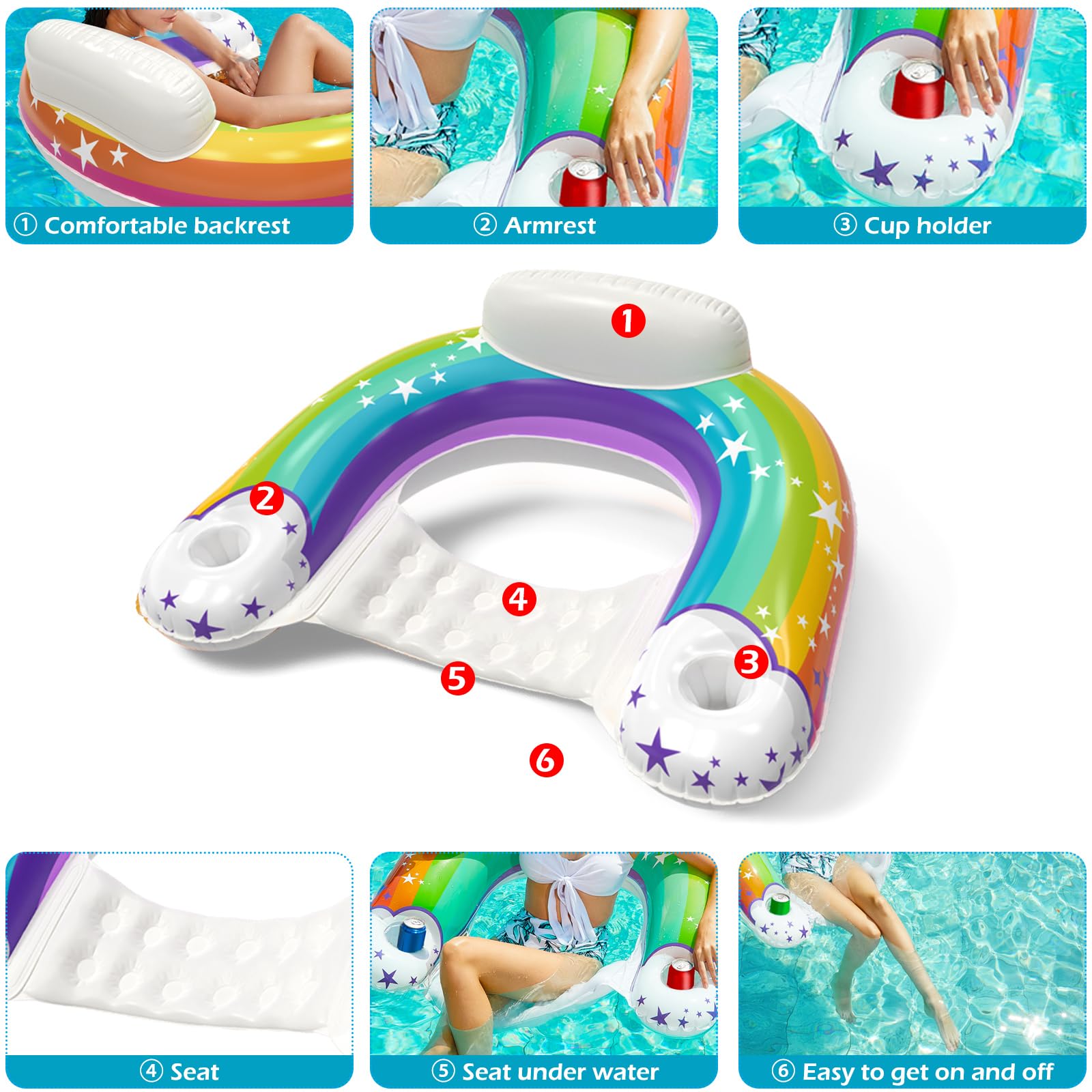 Jasonwell Rainbow-L pool float chair quick setup and use in water