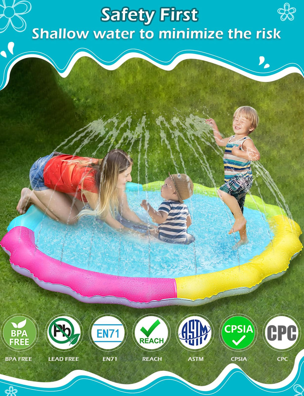 Jasonwell splash pad water fountain spray for cooling off.