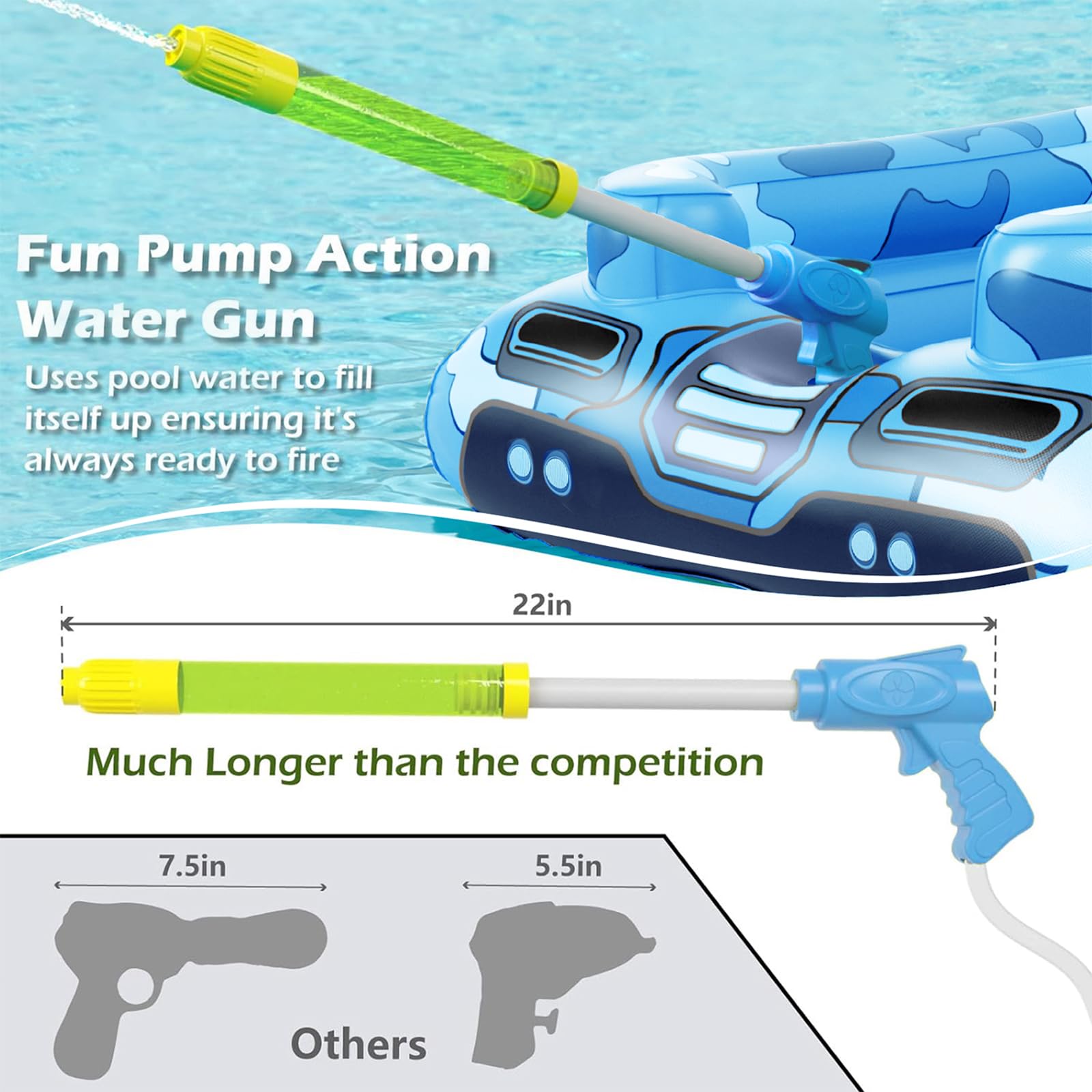 Jasonwell water gun uses pump-action to spray water from the pool.
