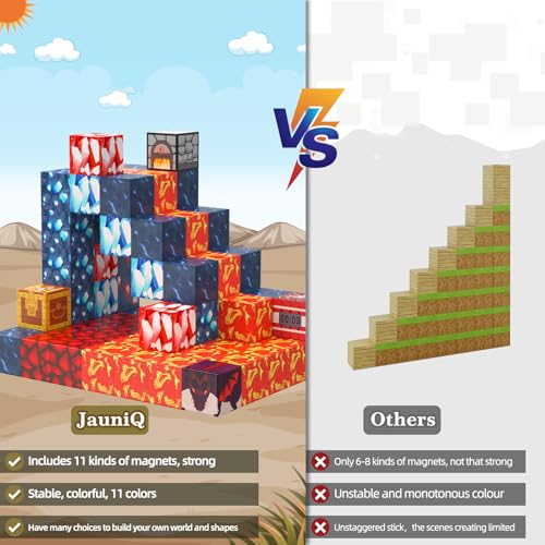 JauniQ magnetic blocks lava and redstone add dynamic texture for creative constructions.