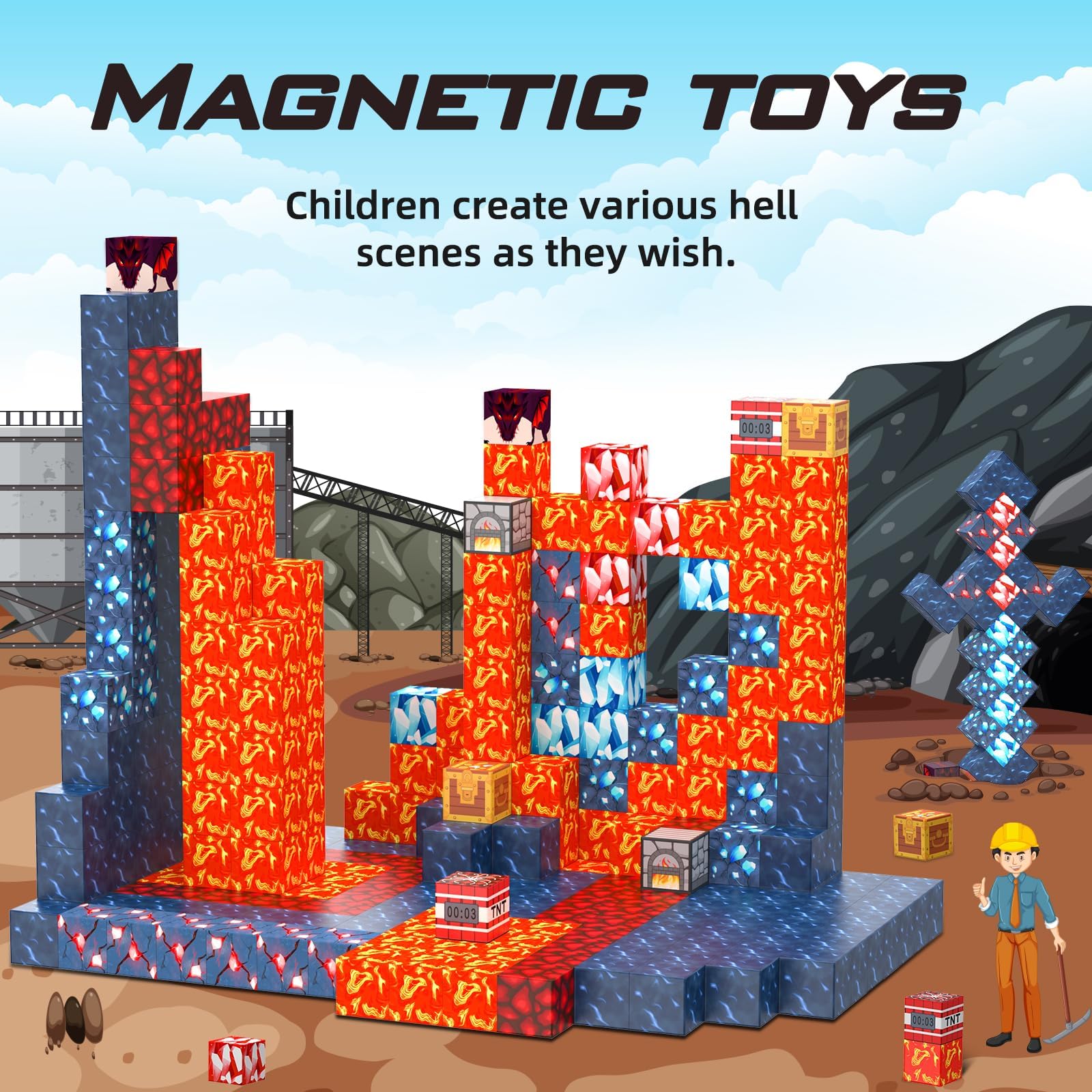 JauniQ magnetic blocks sapphire and ruby brighten builds with vibrant color.