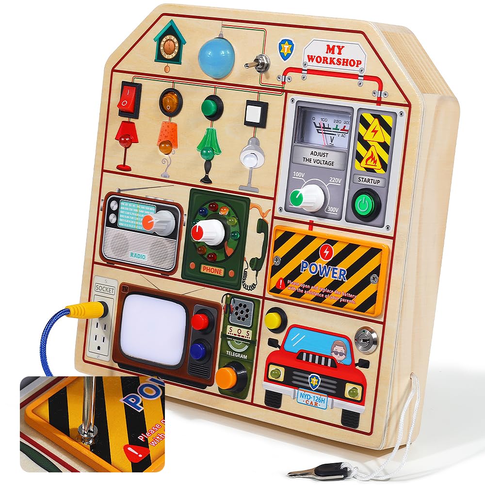 JAUNTY Montessori Busy Board front view showcasing interactive play for fine motor skills.