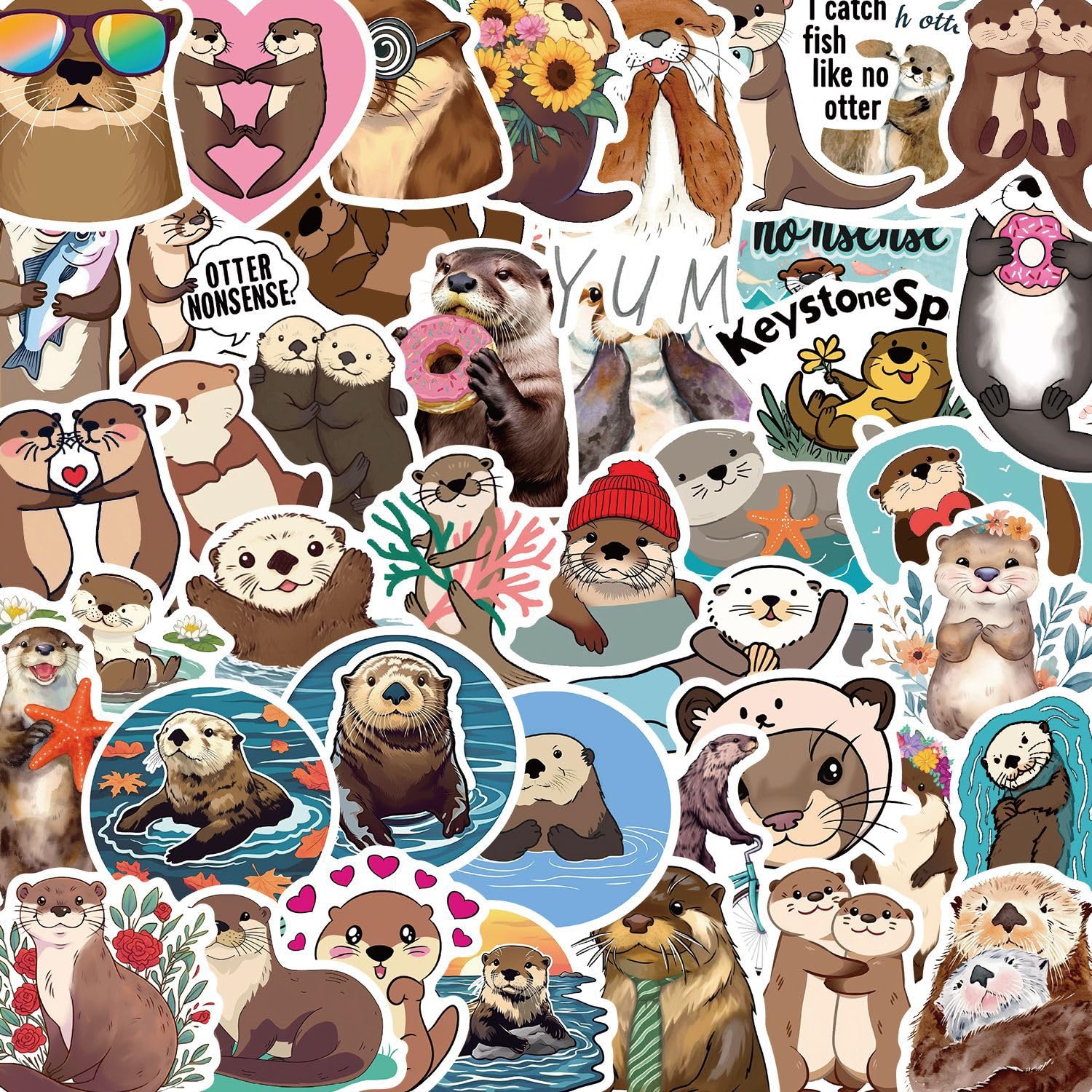 Jaurney cute otter stickers 50 unique designs for water bottles and laptops.