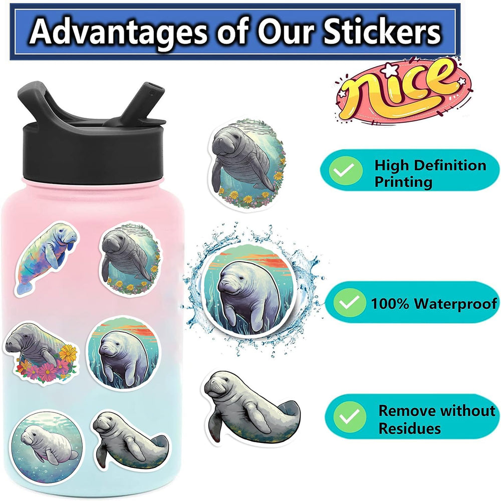 Jaurney Manatee stickers on a phone case resist fading and peeling.