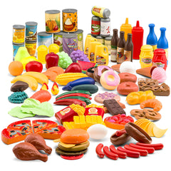 JaxoJoy 122-piece pretend food set collection for imaginative play and learning through pretend meals