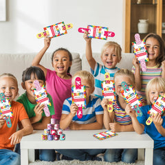 Colorful JAXXERO slap bracelets paired with valentines cards for kids.