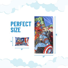 Avengers slumber bag with pillow packed for compact storage.