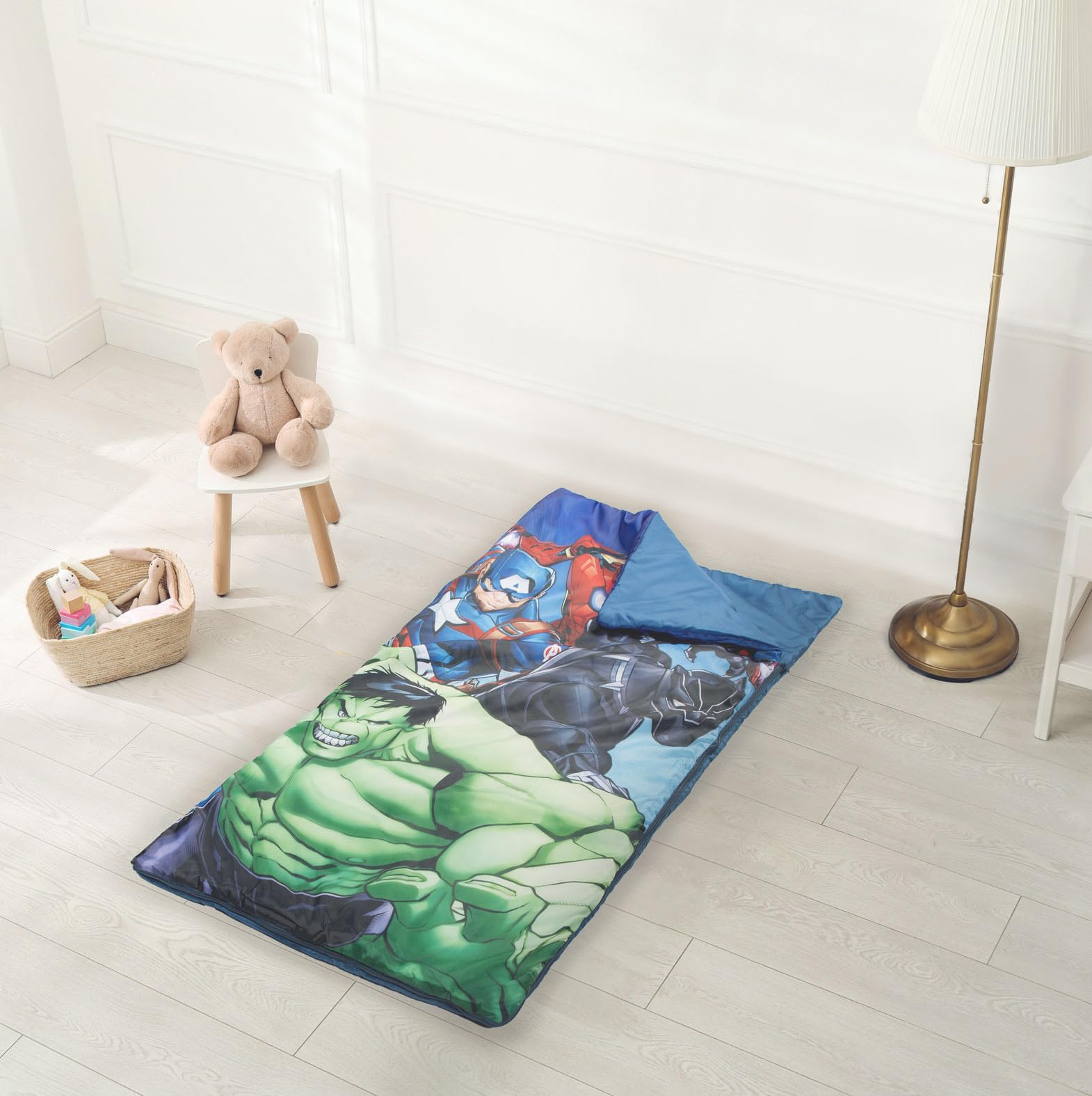 Jay Franco Avengers slumber sack rolled compact for storage and gifting