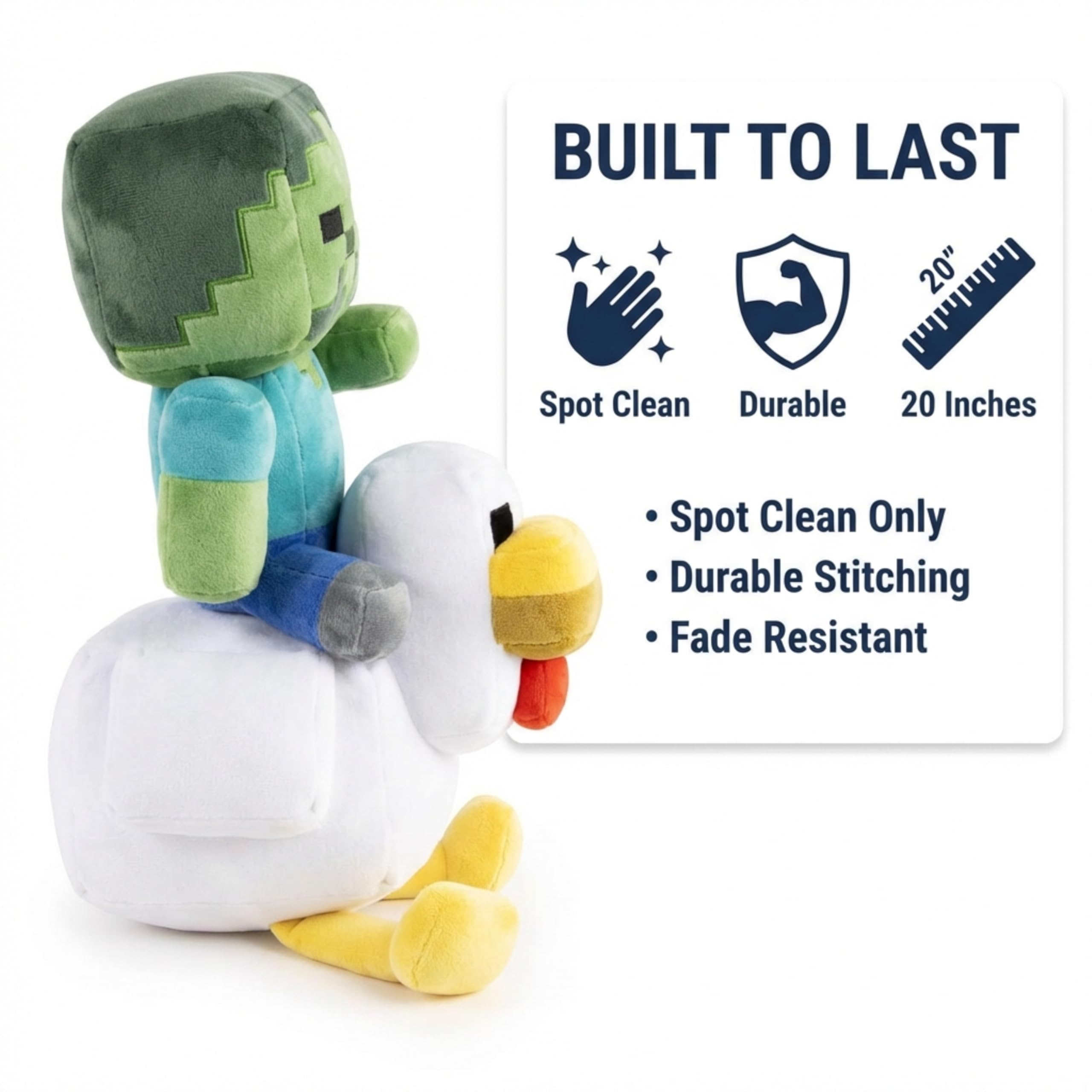Jay Franco Minecraft zombie-chicken plush decorates a bedside shelf.