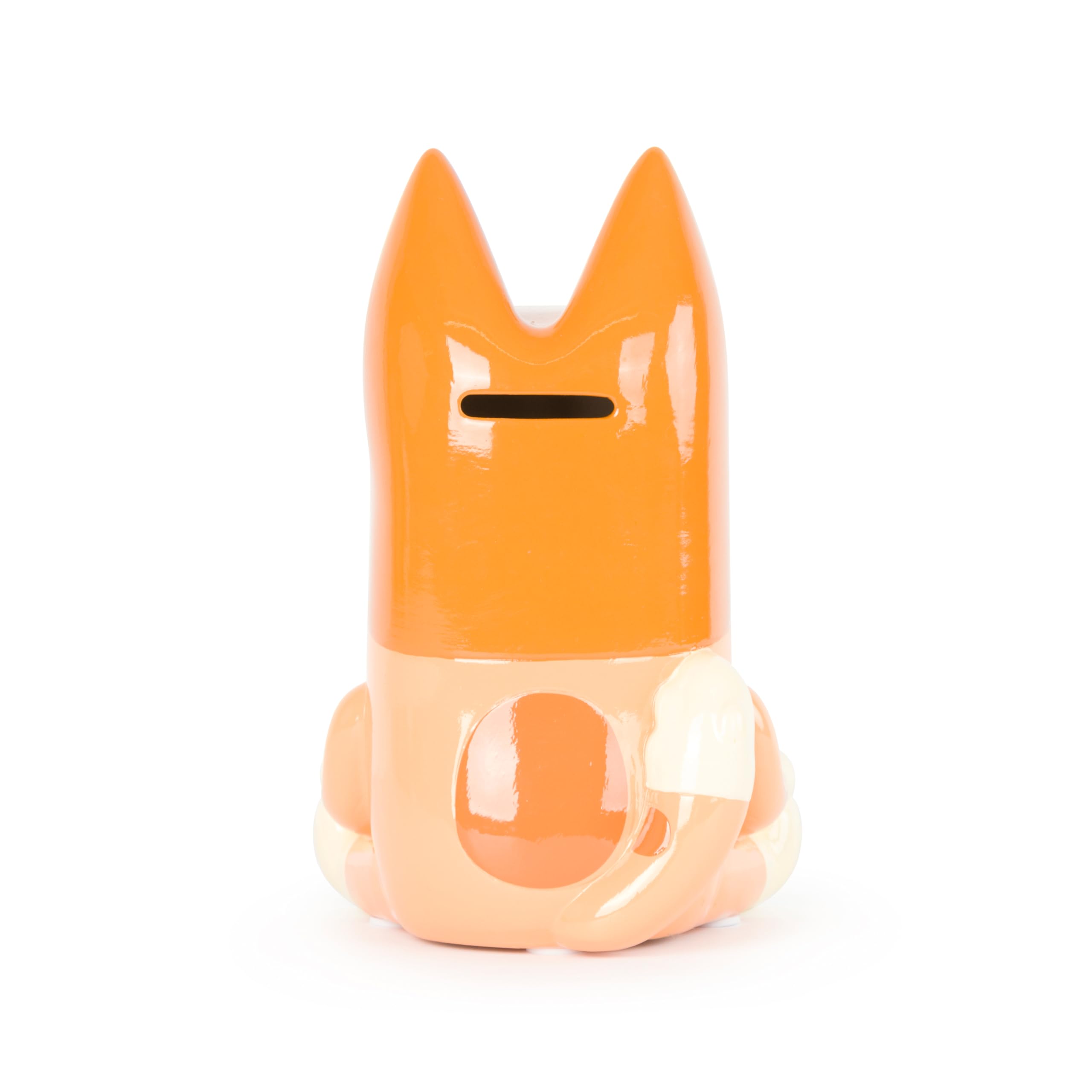 Jay Franco Bluey Bingo ceramic piggy bank bottom stopper enables easy savings access.