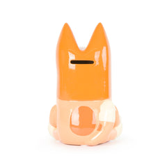 Jay Franco Bluey Bingo ceramic piggy bank bottom stopper enables easy savings access.