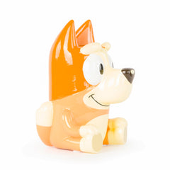 Jay Franco Bluey Bingo ceramic piggy bank rear view showcases durable kids' money box.