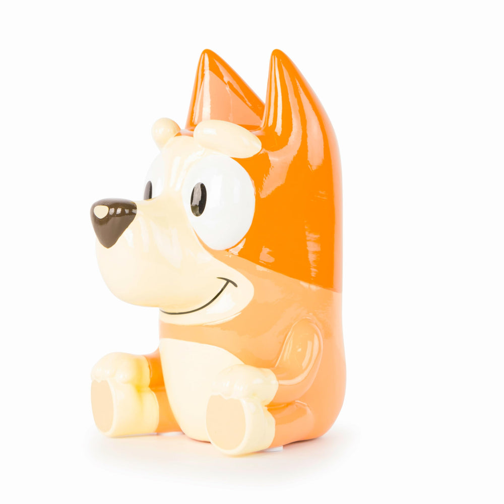 Jay Franco Bluey Bingo piggy bank side view enhances playful learning and room styling.