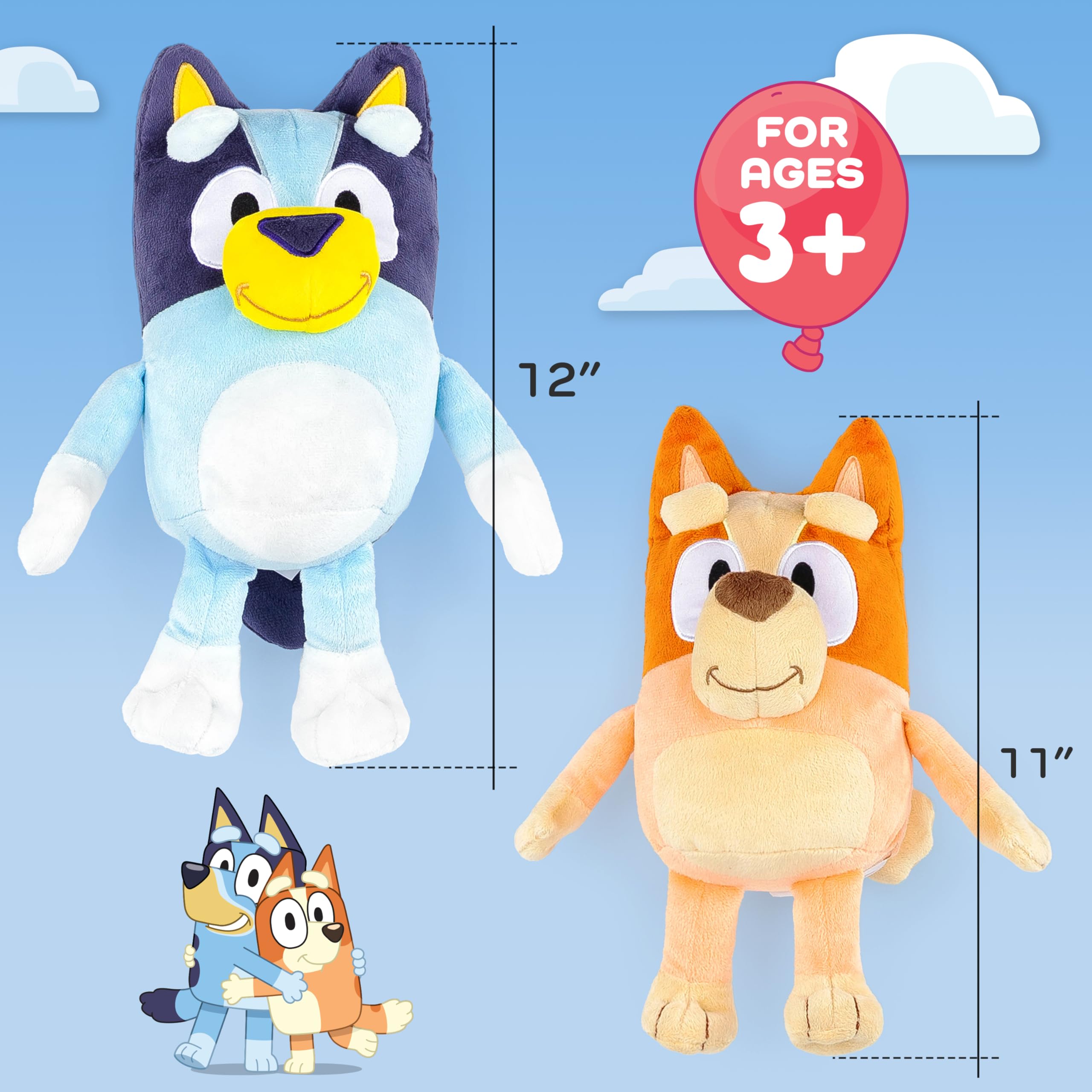Bluey & Bingo plush pillows offer light comfort for car rides.