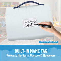 Name tag on the nap mat helps quick identification.