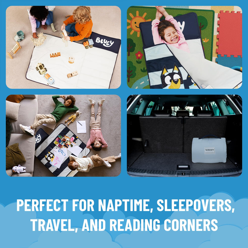 Soft microfiber fabric on the Jay Franco Bluey nap mat.