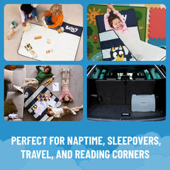 Soft microfiber fabric on the Jay Franco Bluey nap mat.