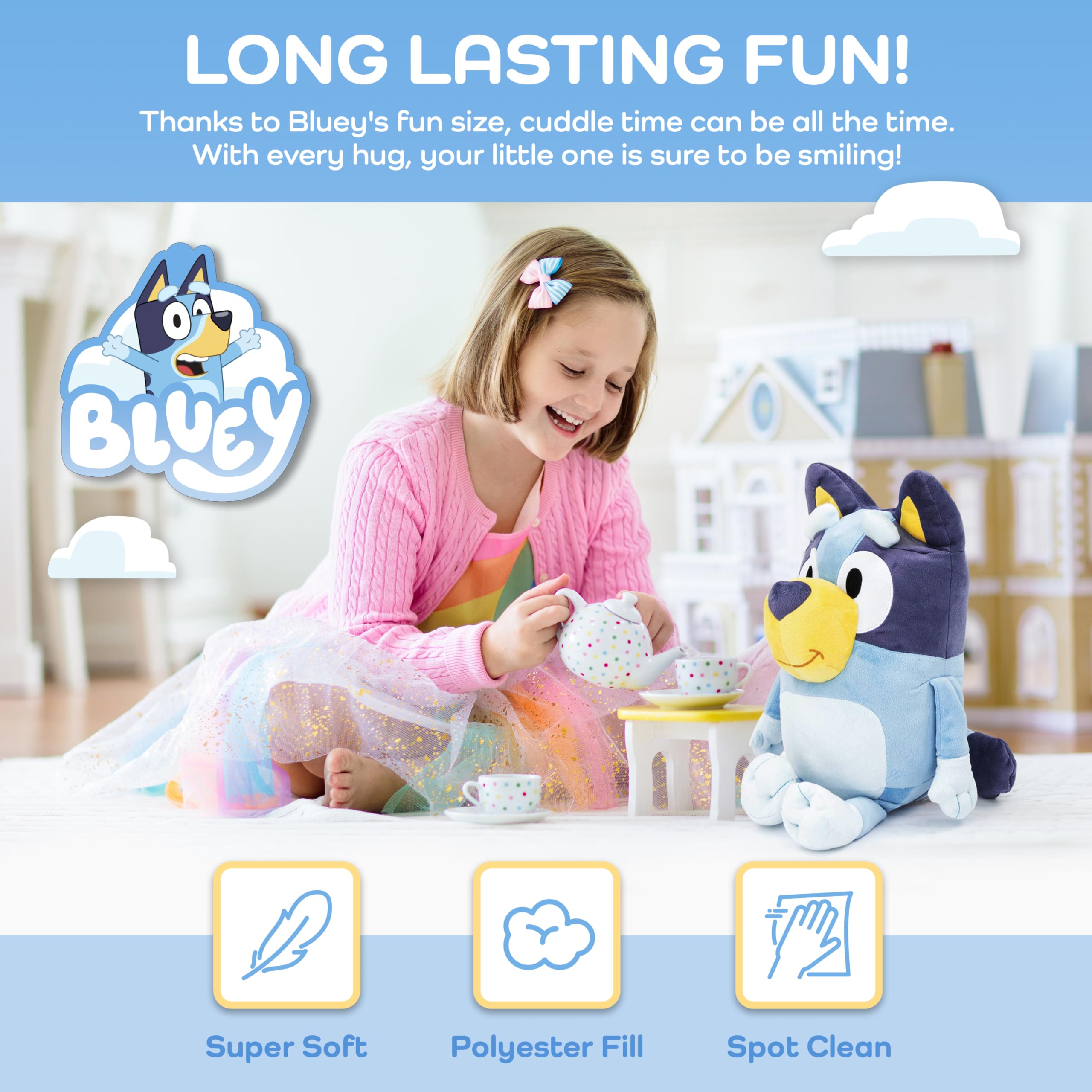 Jay Franco Bluey Pillow Buddy for kid hugs during nap time and bedtime.