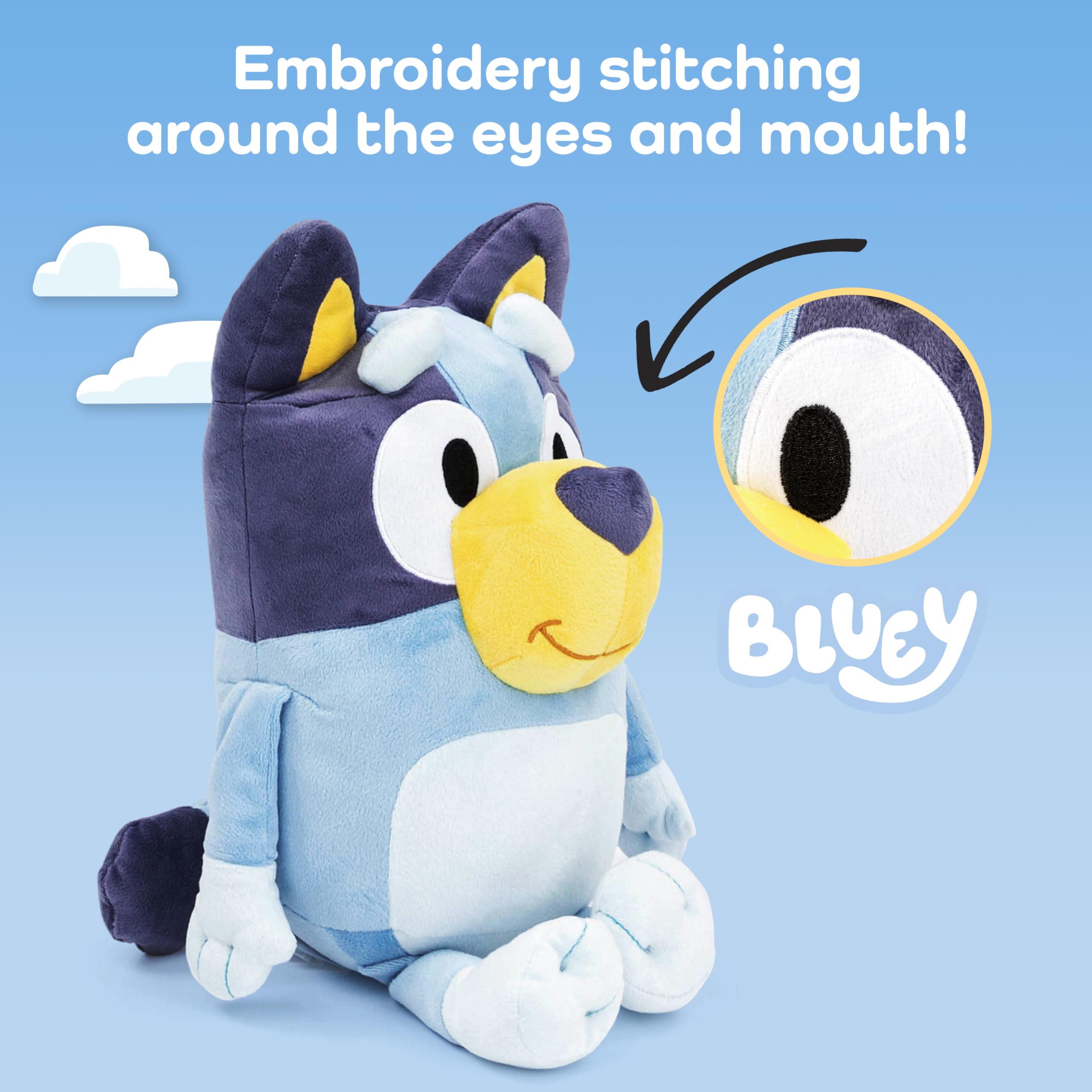 Bluey Pillow Buddy side profile showcases durable, kid-friendly design for daily use.