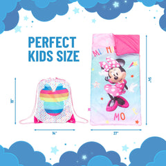 Jay Franco Minnie Mouse Bowtique slumber sack side view supports travel nights.