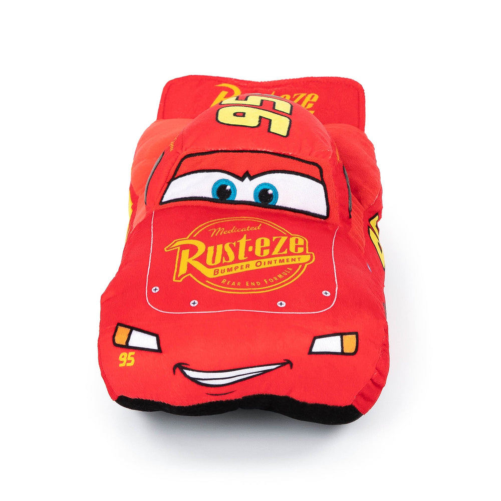 Jay Franco Lightning McQueen pillow buddy side view highlighting plush texture