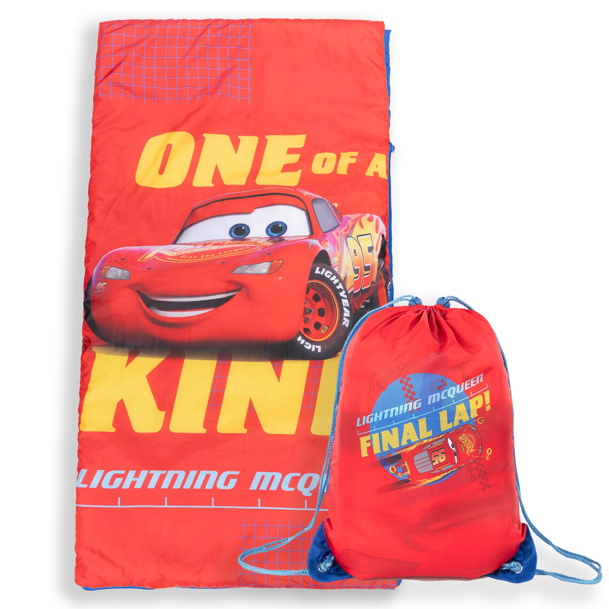 Jay Franco Cars slumber sack featuring Lighting McQueen graphic for cozy sleepovers.