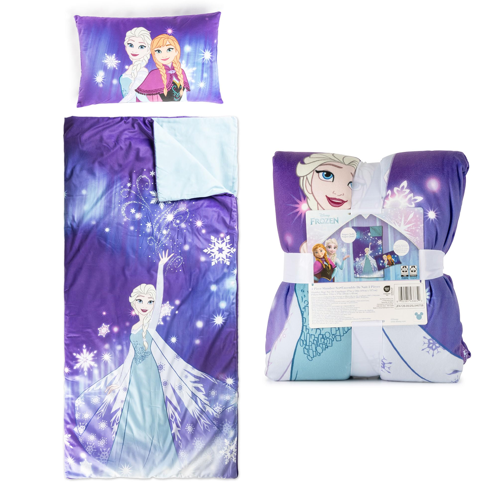Jay Franco kids slumber bag 54x27 with Frozen design for cozy sleepovers.