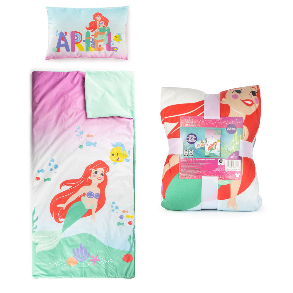 Jay Franco Little Mermaid slumber bag open for cozy sleepovers.