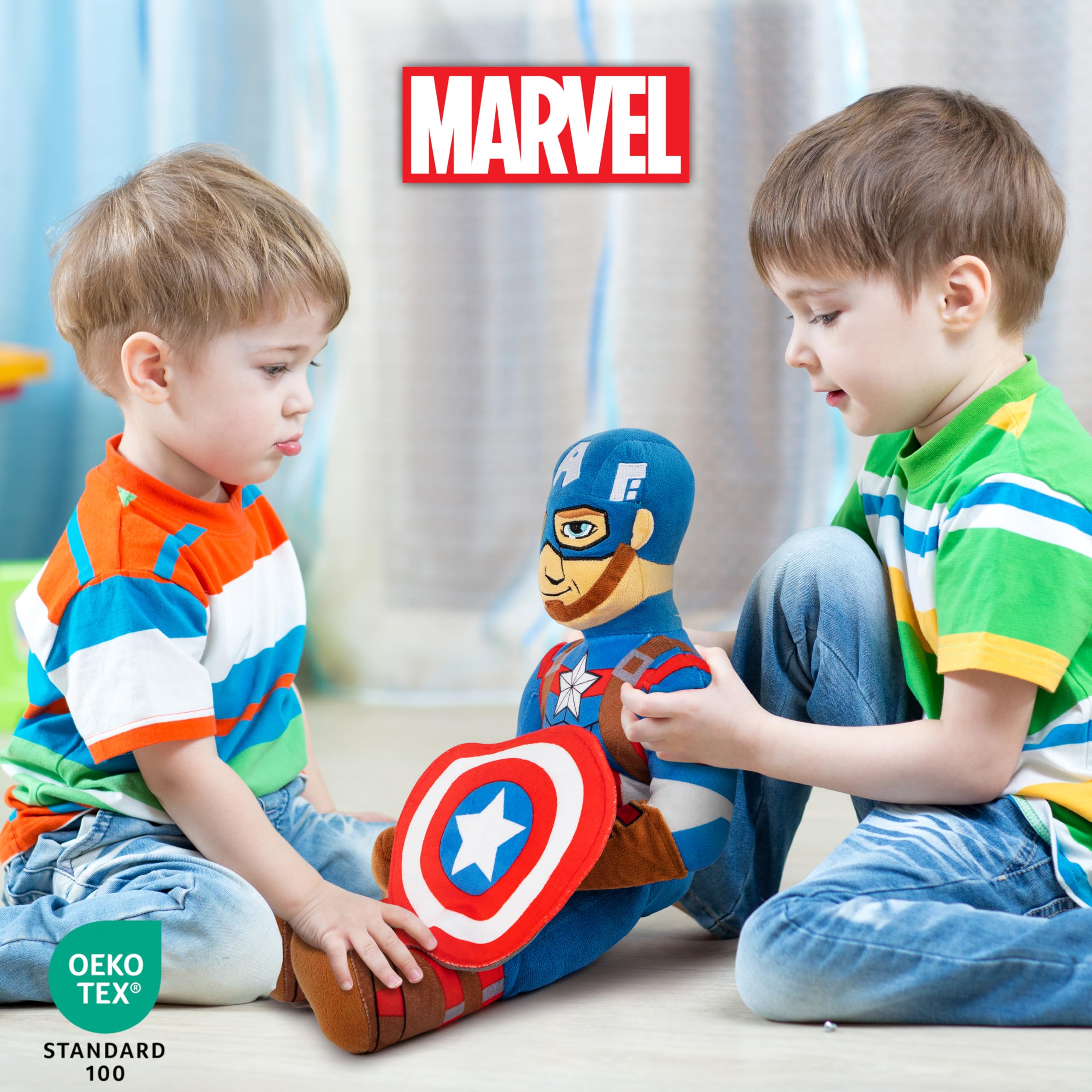 Jay Franco Captain America pillow buddy in car seat, travel comfort.