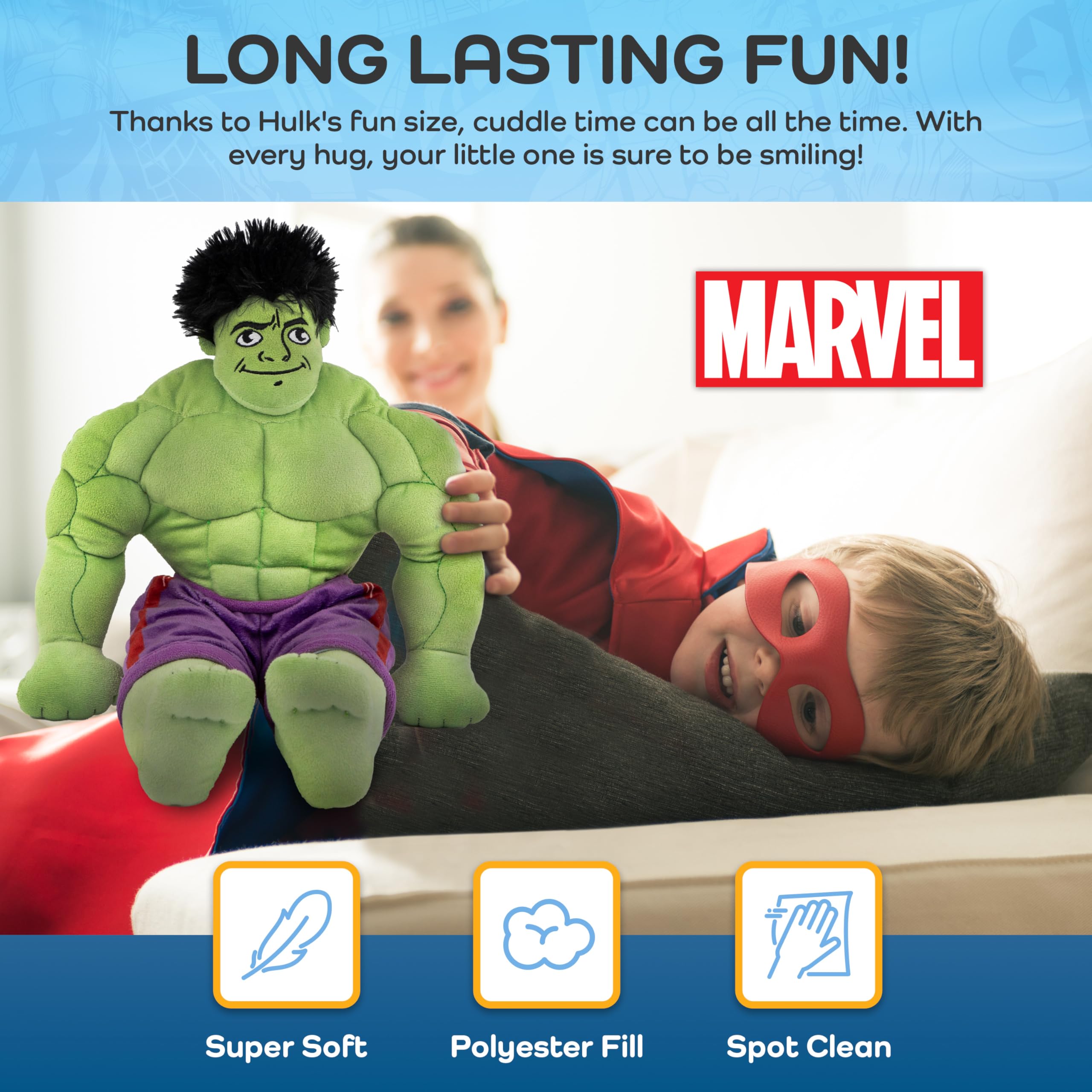 Jay Franco Marvel Hulk plush buddy ready for nap-time adventures.