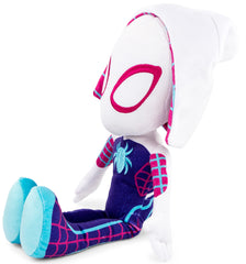 Child hugging Gwen Ghost-Spider pillow buddy for travel comfort