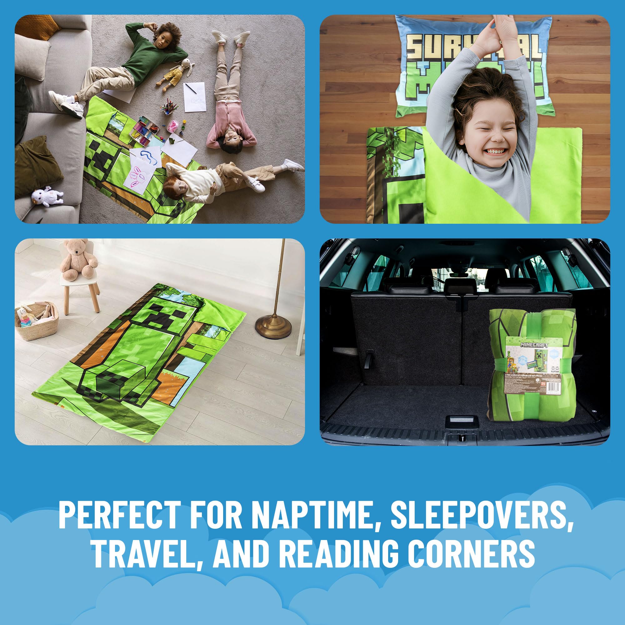Jay Franco Minecraft Creeper design delights fans during sleepovers.
